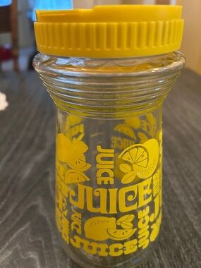 Retro Anchor Hocking Glass Juice Carafe Canister Pitcher Jar Lemon Yellow